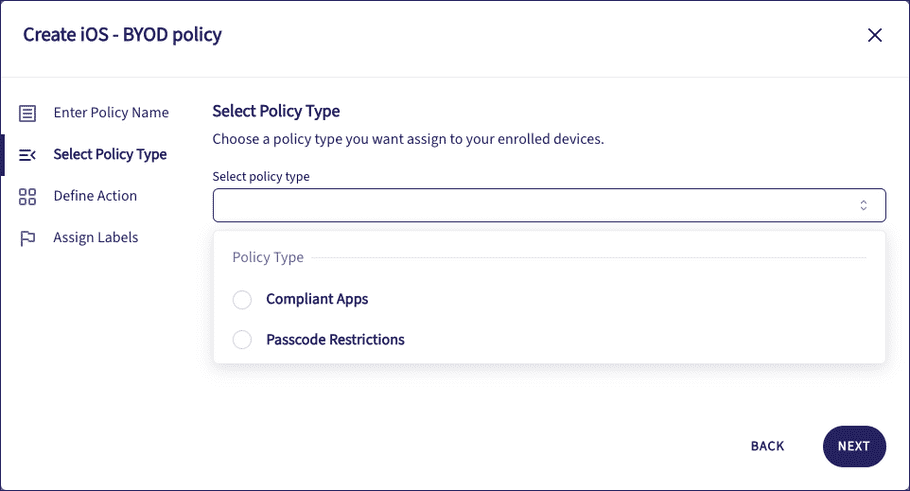 Selecting a policy type