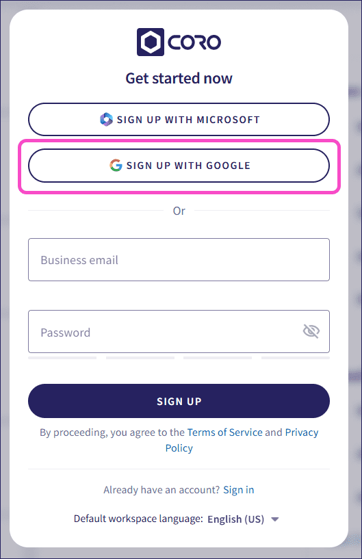 Google sign up button