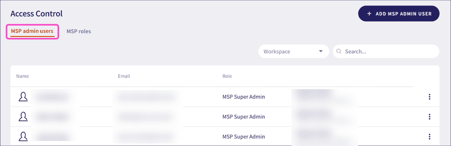 MSP admin users