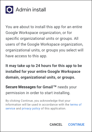 Admin install terms of service
