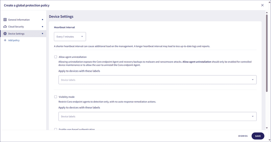 Device settings policy