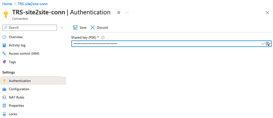 Azure connection resource - Authentication shared key