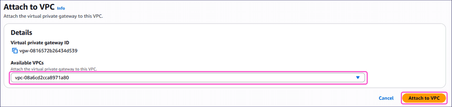 Attach to VPC select