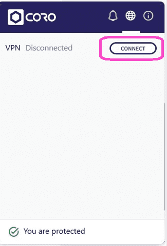 VPN disconnected with option to connect
