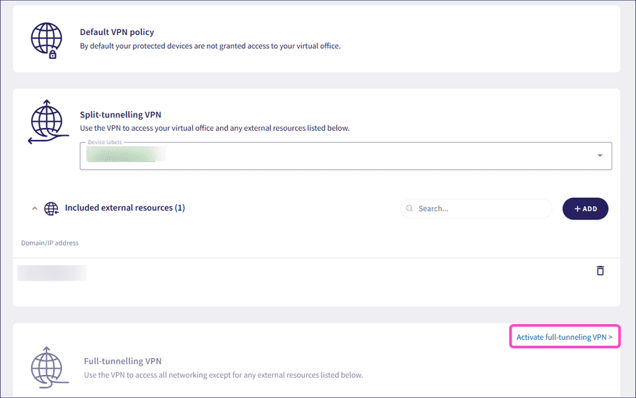 Activate full-tunneling vpn