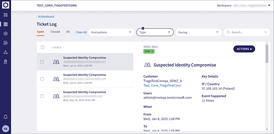 Suspected identity compromise ticket