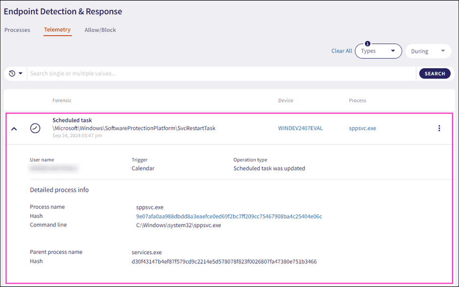 Scheduled task detailed process info