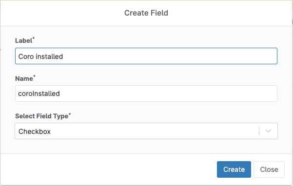 Create Field dialog with example values