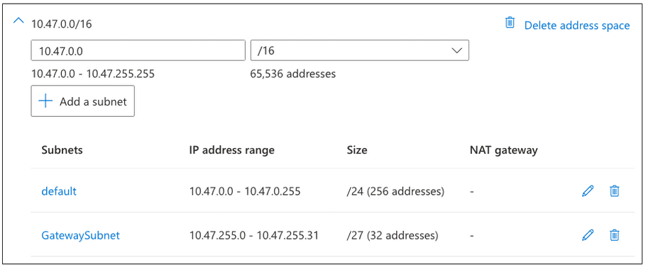 Azure Create virtual networks - subnets defined