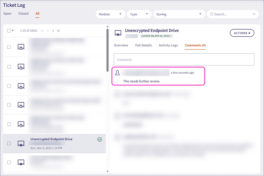 Ticket comment added