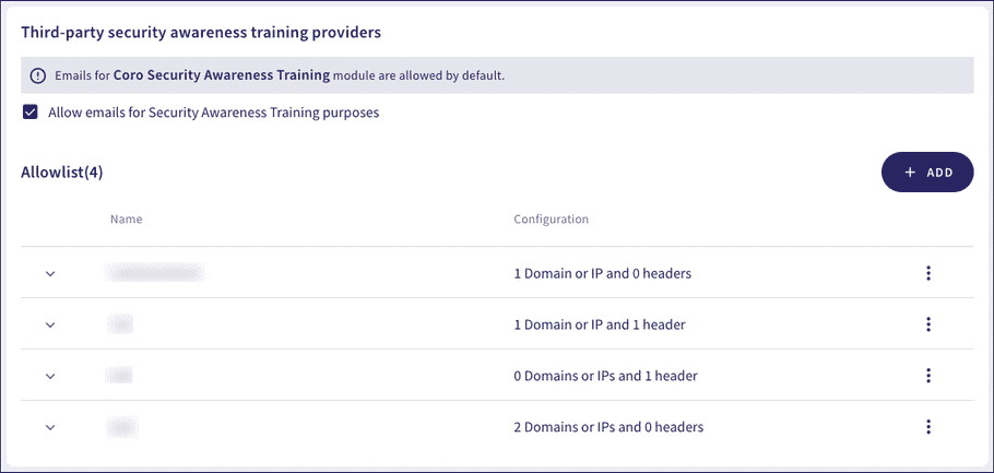 Third-party Security Awareness Training provider allowlist