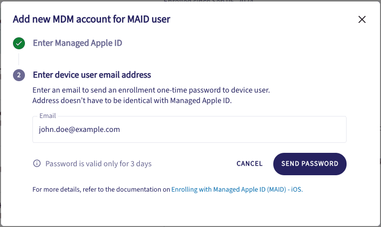 Enter device user email address