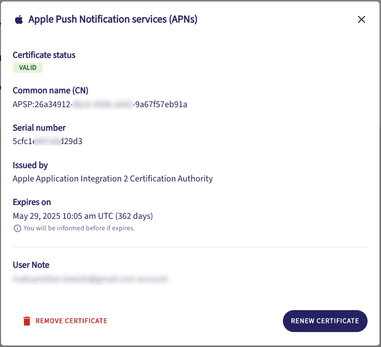 Viewing an APNs certificate