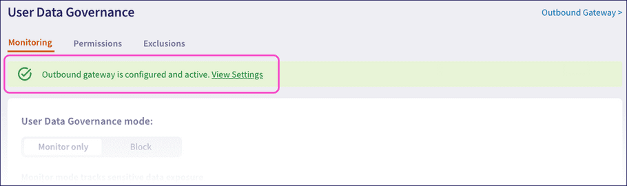 User Data Governance - Monitoring tab