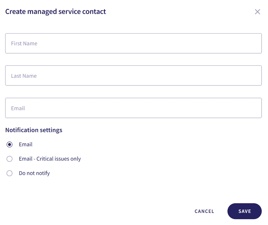 Create managed service contact