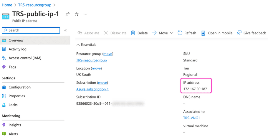 Azure public IP address