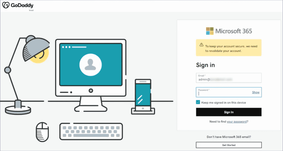 GoDaddy M365 sign in page