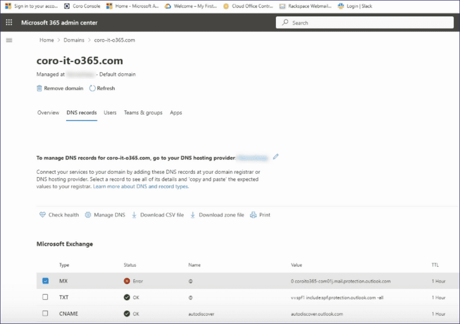 Configuring Microsoft Exchange MX records