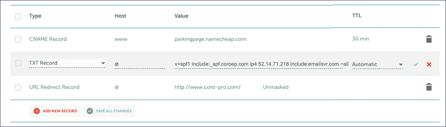 Outbound Gateway DNS SPF record example