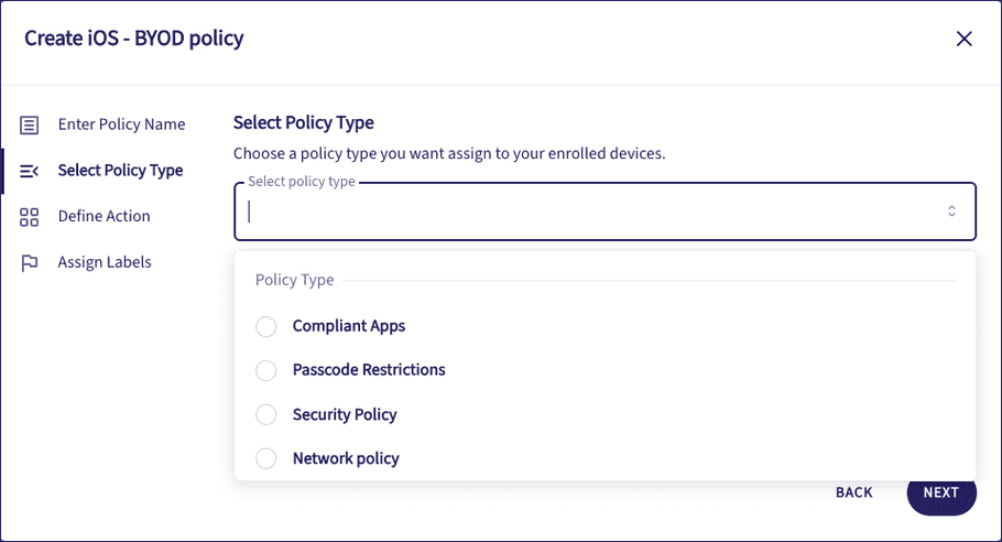 Selecting a policy type