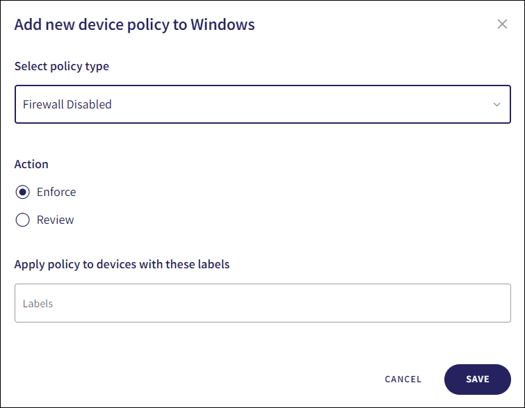 Add new Firewall disabled policy