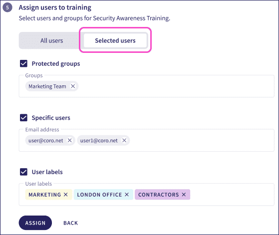 SAT activate dialog step 5 - selected users
