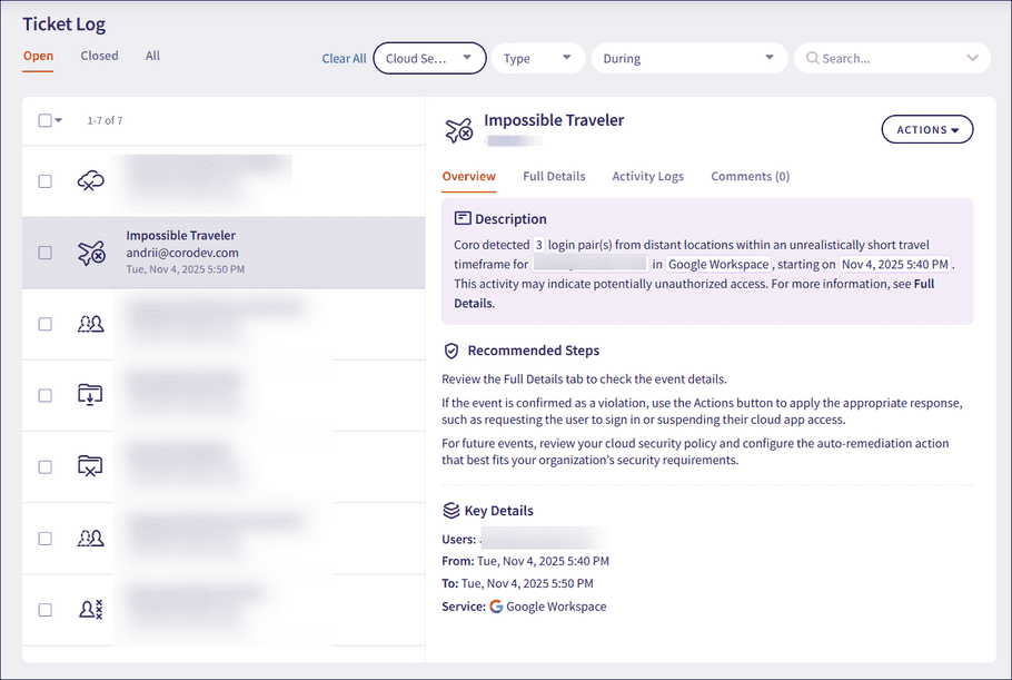 Impossible traveler ticket
