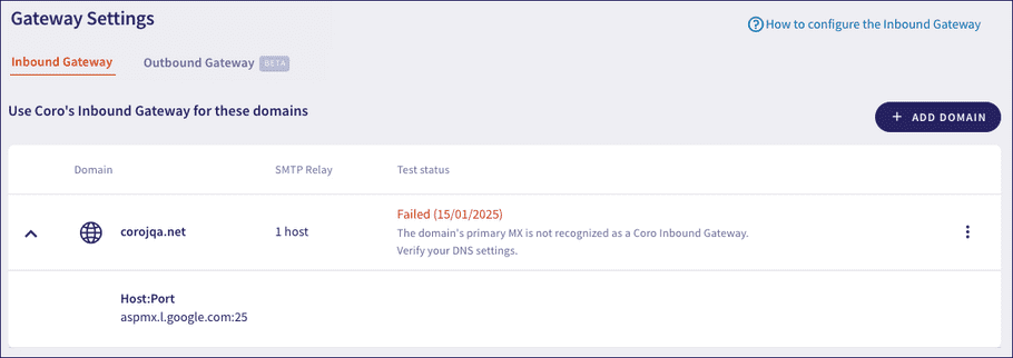 Domain configuration failure