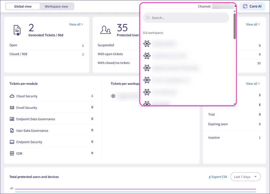 Change channel workspace