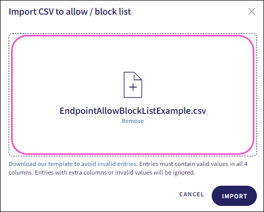 Selected CSV file