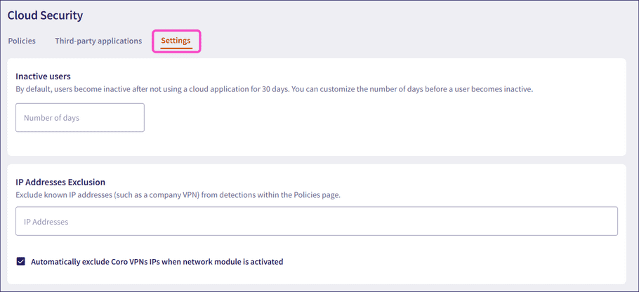 Cloud security Settings