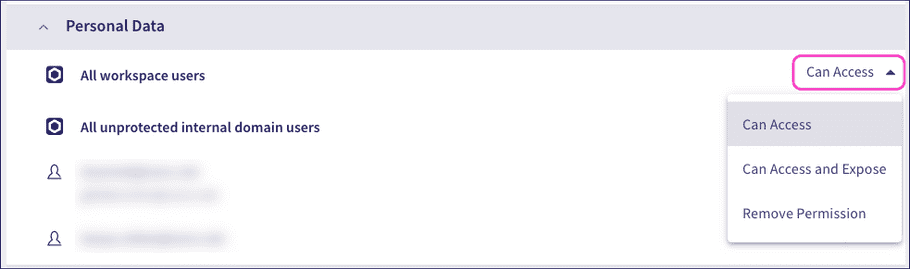 Permission setting edit menu