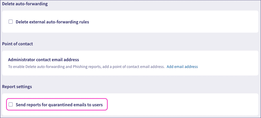Sending reports for quarantined emails to users