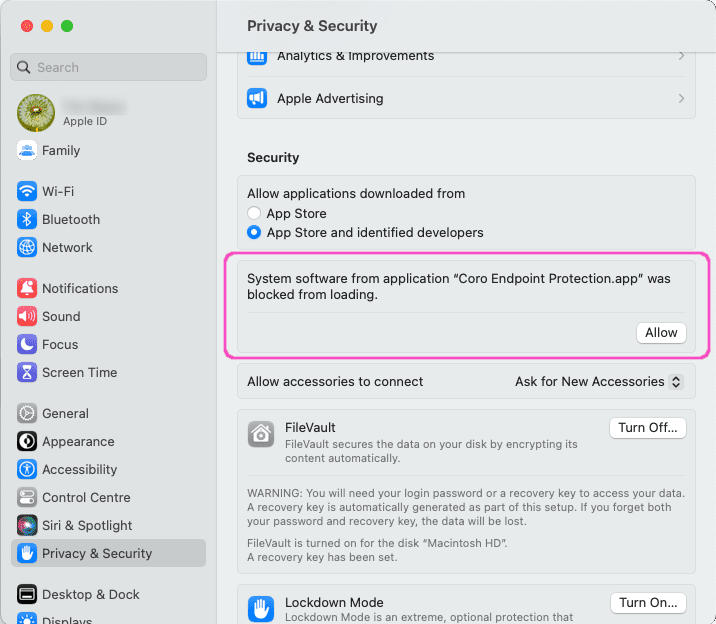 macOS privacy and security settings