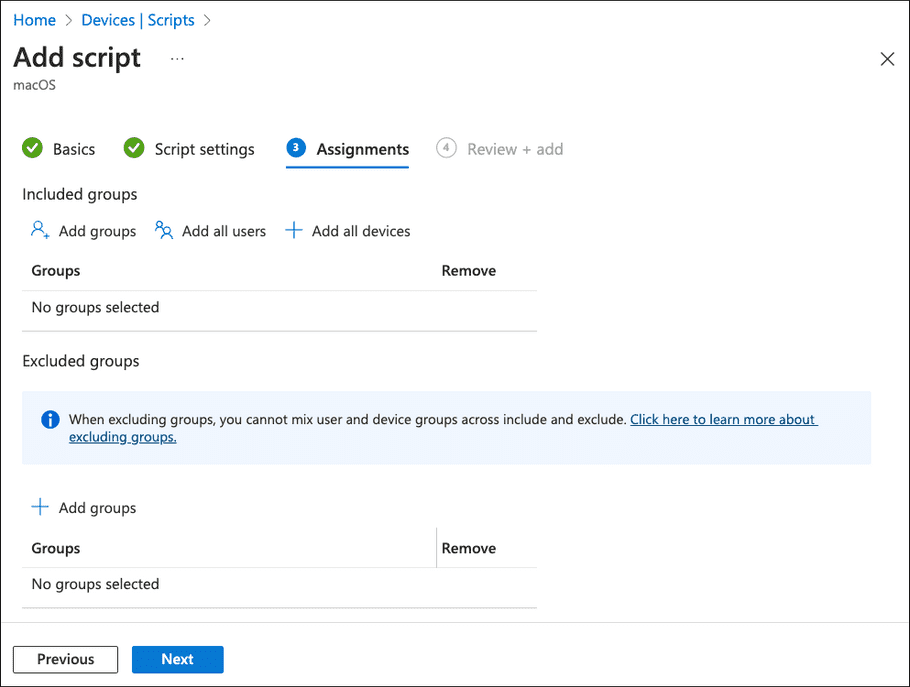 Add script dialog - Assignments